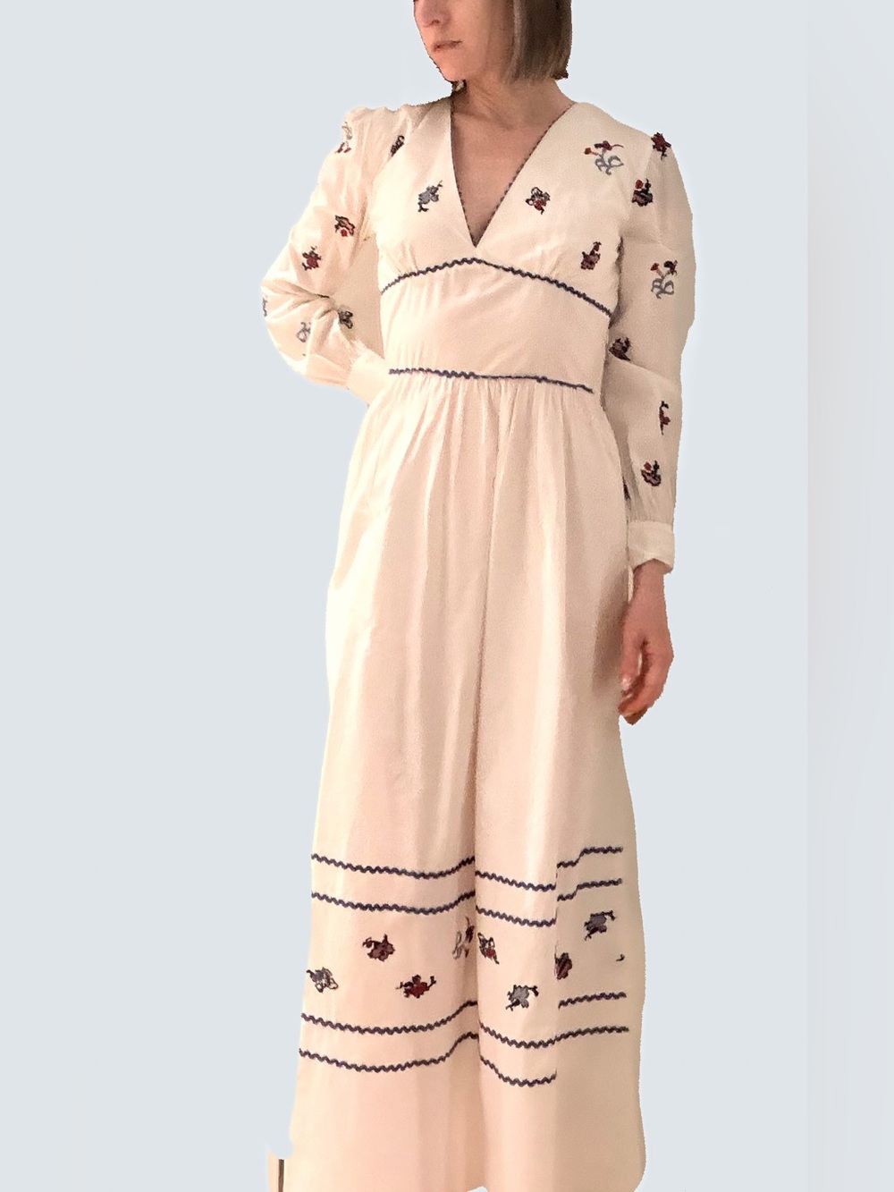 Emporio Sirenuse Cream Embroidered V-Neck Maxi Dress